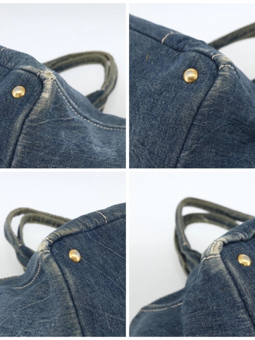 PRADA Canapa GM Hand Bag Denim Blue Gold Auth 173937 - Picture 16 of 16